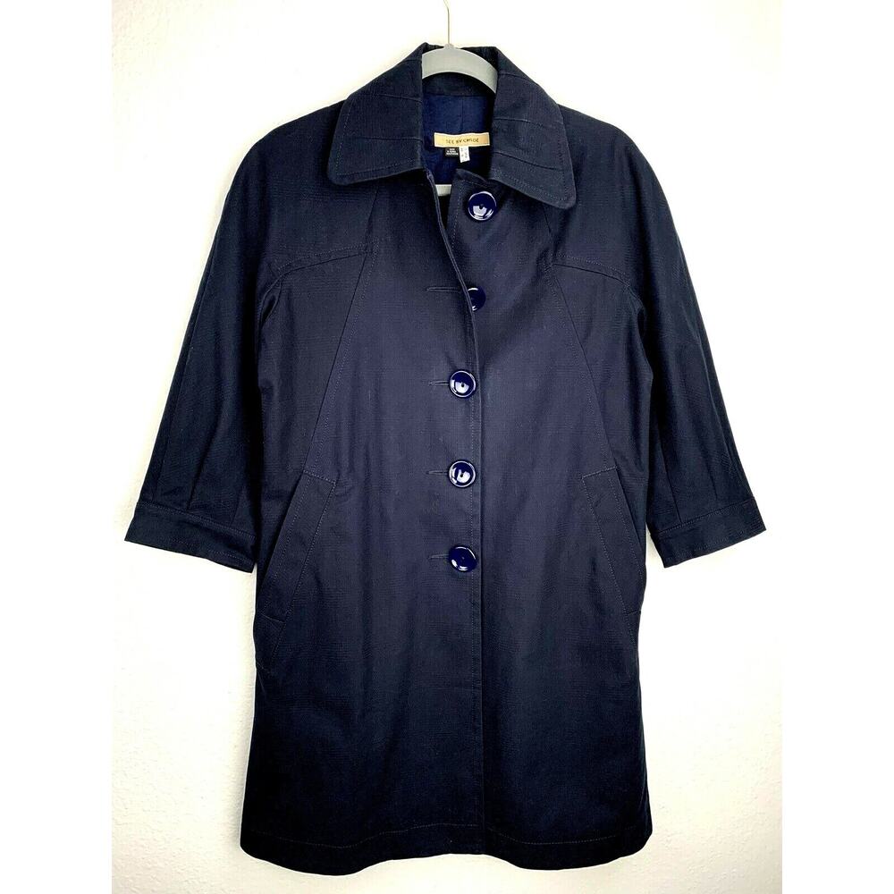 See By Chloe Jacket Coat Size 6 Blue Navy LK 06800 Cotton Glen Plaid